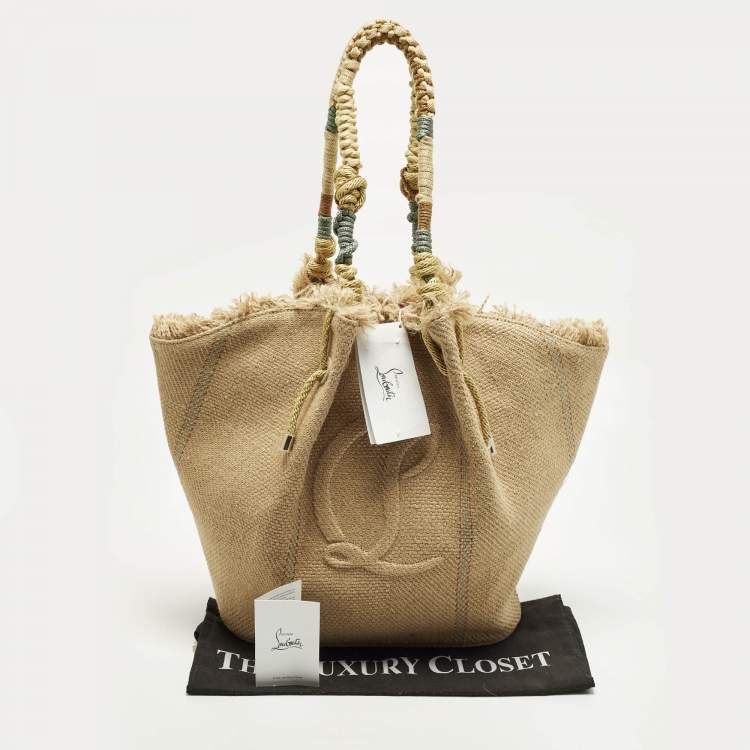 Pre Owned Christian Louboutin By My Side Beige Jute Tote