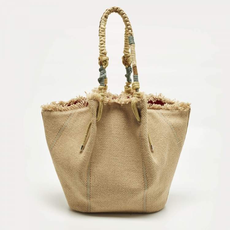 Pre Owned Christian Louboutin By My Side Beige Jute Tote