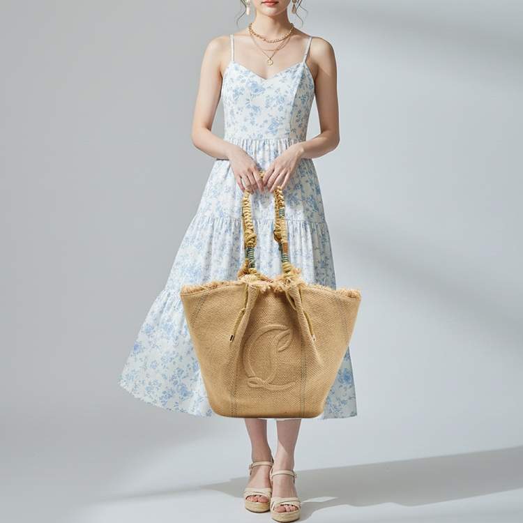 Pre Owned Christian Louboutin By My Side Beige Jute Tote