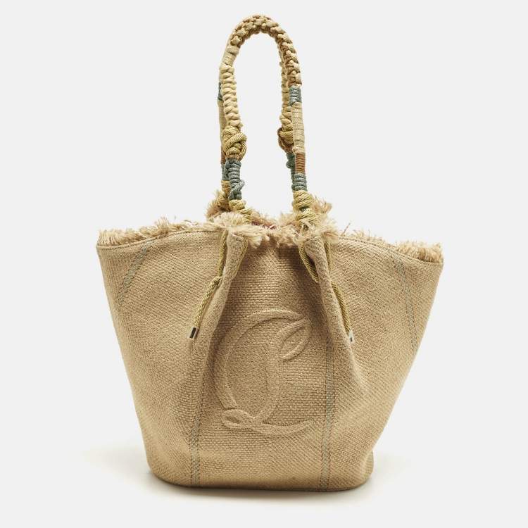 Pre Owned Christian Louboutin By My Side Beige Jute Tote