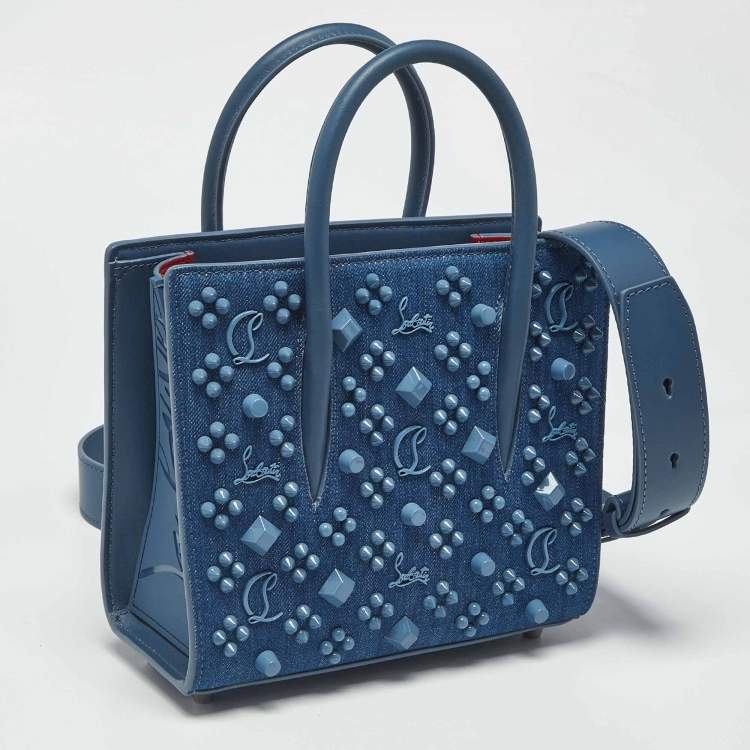 Pre Owned Christian Louboutin Paloma Spike Blue Denim and Leather Tote