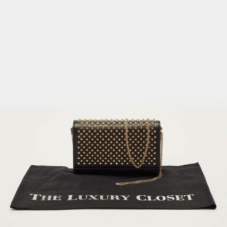 Pre Owned Christian Louboutin Paloma Spike Black Leopard Print Patent and Leather Shoulder Bag
