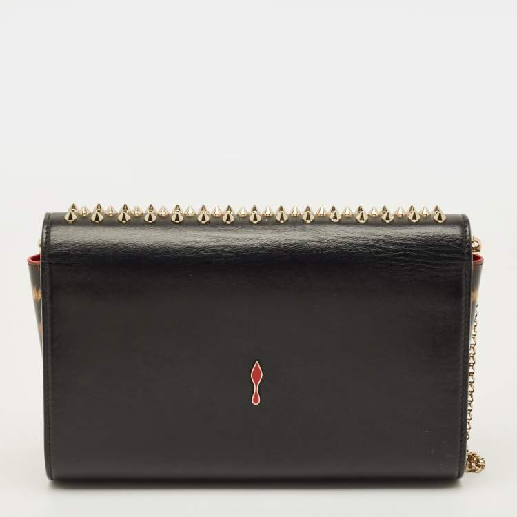 Pre Owned Christian Louboutin Paloma Spike Black Leopard Print Patent and Leather Shoulder Bag