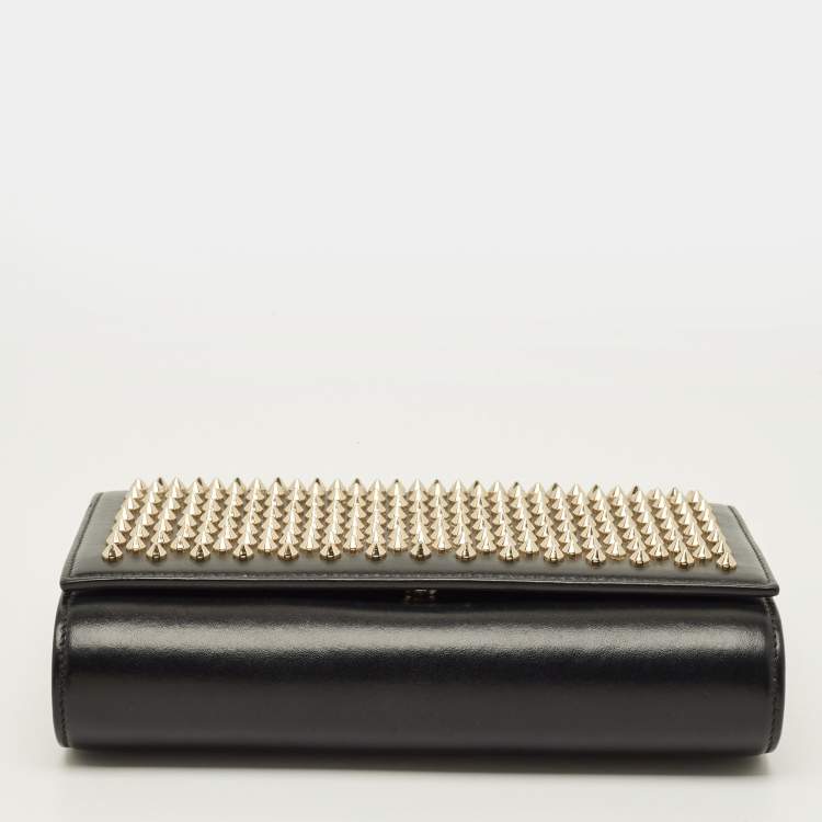 Pre Owned Christian Louboutin Paloma Spike Black Leopard Print Patent and Leather Shoulder Bag