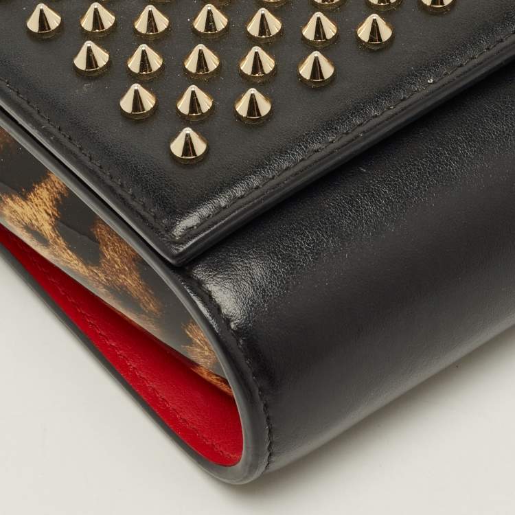 Pre Owned Christian Louboutin Paloma Spike Black Leopard Print Patent and Leather Shoulder Bag