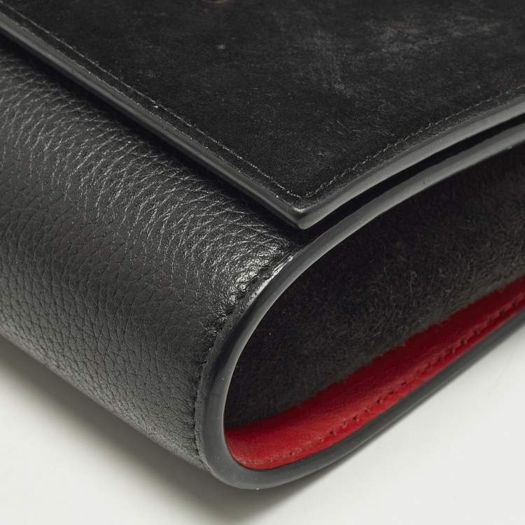 Pre Owned Christian Louboutin Paloma Love Embellished Leather and Suede Chain Clutch