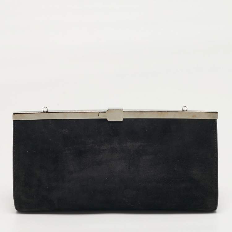 Pre Owned Christian Louboutin Palmette Black Suede Chain Clutch