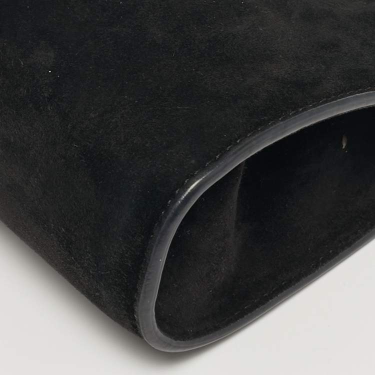 Pre Owned Christian Louboutin Palmette Black Suede Chain Clutch