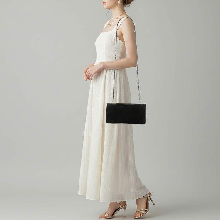 Pre Owned Christian Louboutin Palmette Black Suede Chain Clutch