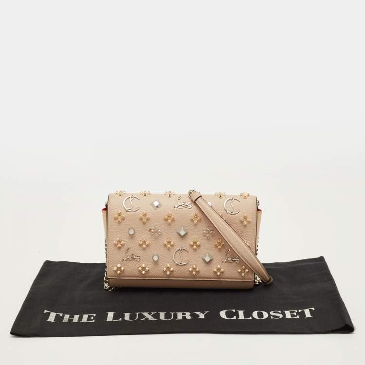 Pre Owned Christian Louboutin Paloma Embellished Leather and Patent Leather Chain Clutch