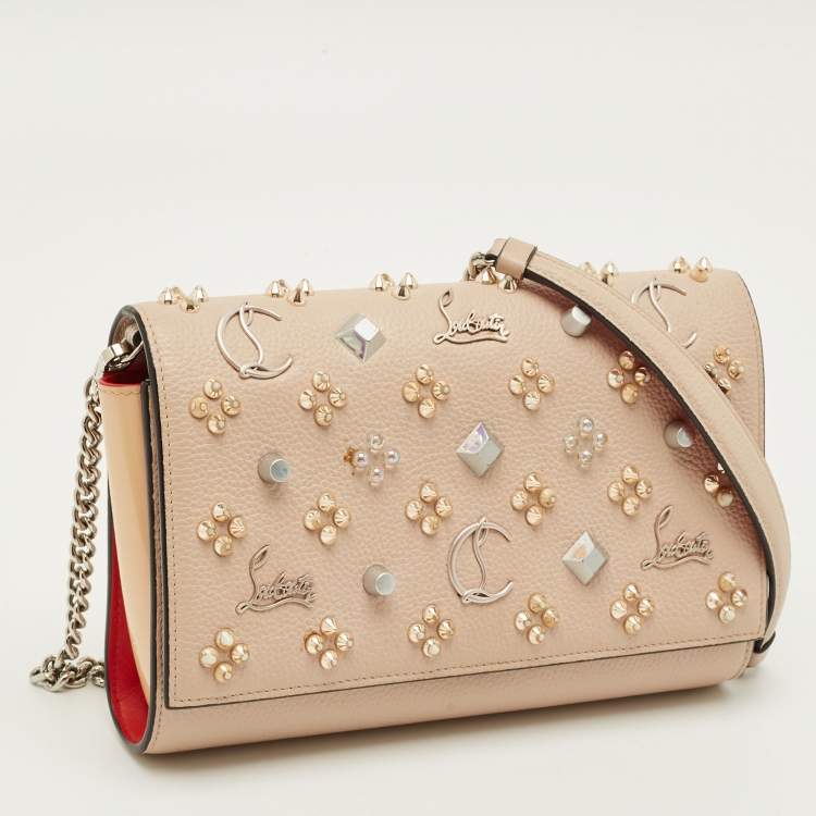 Pre Owned Christian Louboutin Paloma Embellished Leather and Patent Leather Chain Clutch