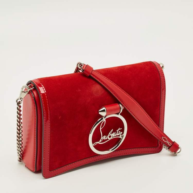 Pre Owned Christian Louboutin Rubylou Red Leather and Suede Clutch Bag