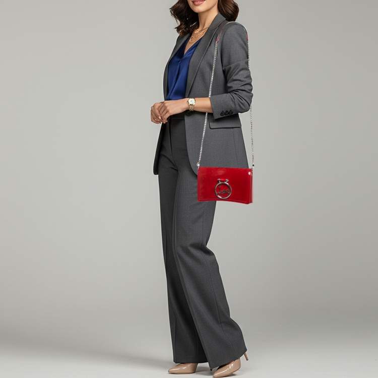 Pre Owned Christian Louboutin Rubylou Red Leather and Suede Clutch Bag