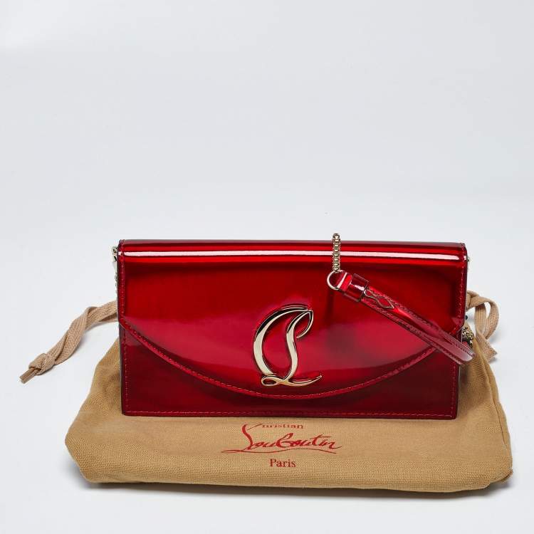Pre Owned Christian Louboutin Loubi54 Small Red Patent Leather Clutch
