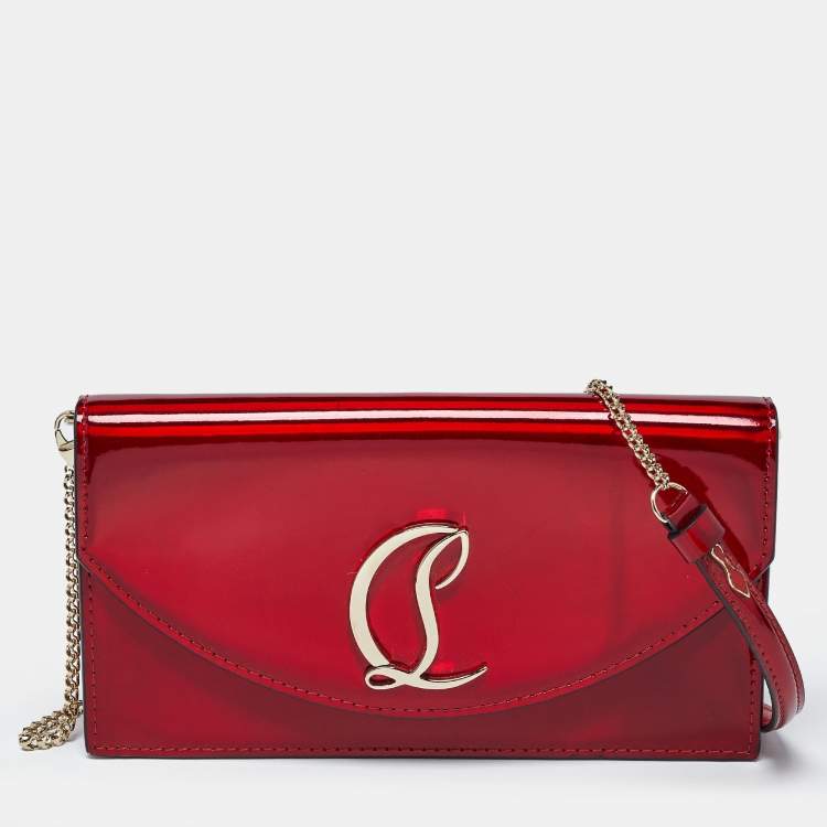Pre Owned Christian Louboutin Loubi54 Small Red Patent Leather Clutch