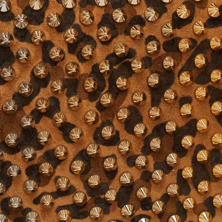 Pre Owned Christian Louboutin Paloma Brown/Black Leopard Print Suede and Leather Chain Clutch