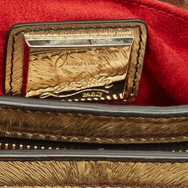 Pre Owned Christian Louboutin Triloubi Chain Gold Textured Leather Bag