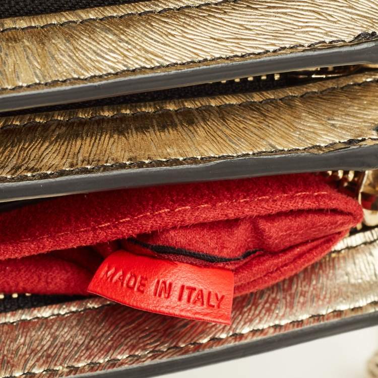 Pre Owned Christian Louboutin Triloubi Chain Gold Textured Leather Bag