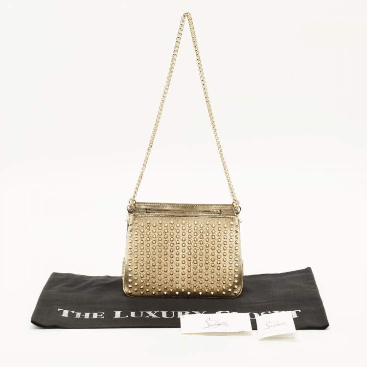 Pre Owned Christian Louboutin Triloubi Chain Gold Textured Leather Bag