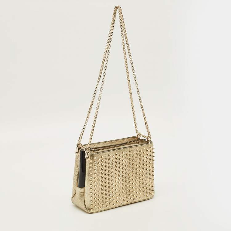 Pre Owned Christian Louboutin Triloubi Chain Gold Textured Leather Bag