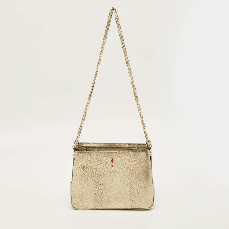 Pre Owned Christian Louboutin Triloubi Chain Gold Textured Leather Bag