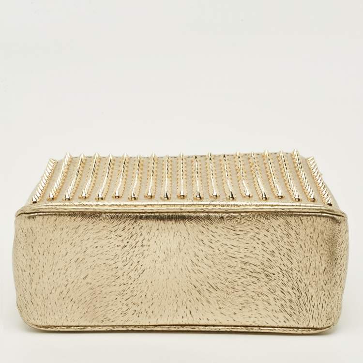 Pre Owned Christian Louboutin Triloubi Chain Gold Textured Leather Bag