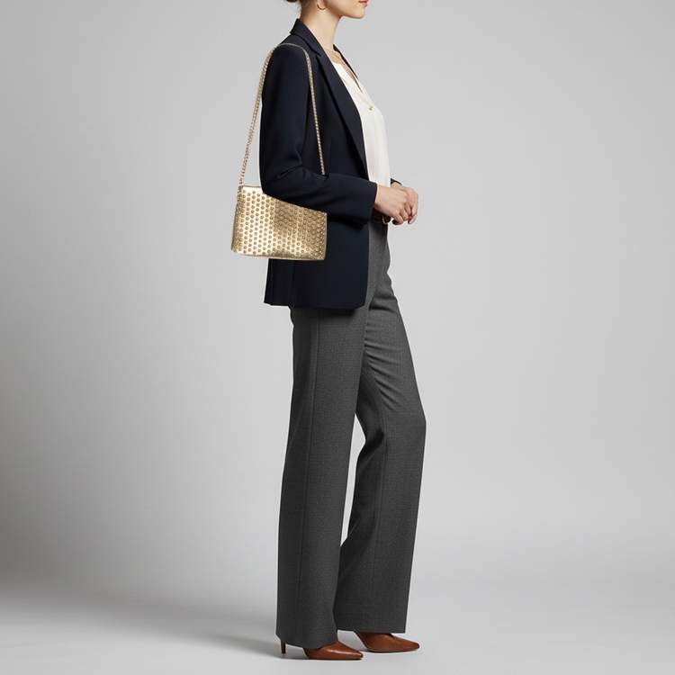 Pre Owned Christian Louboutin Triloubi Chain Gold Textured Leather Bag