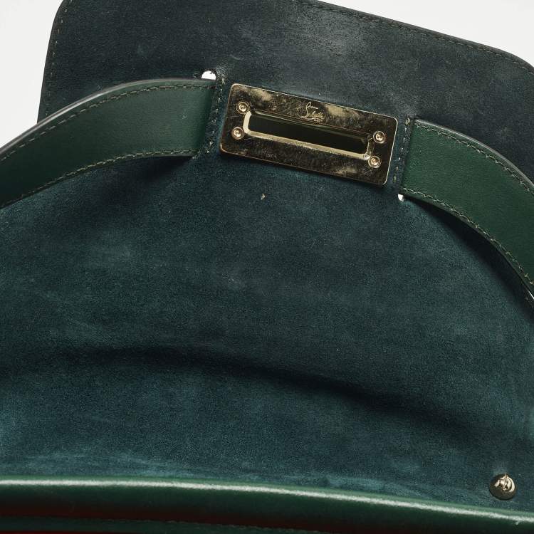 Pre Owned Christian Louboutin Rubylou Crystals Green Leather Flap Bag