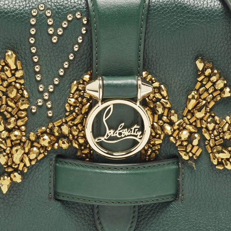 Pre Owned Christian Louboutin Rubylou Crystals Green Leather Flap Bag