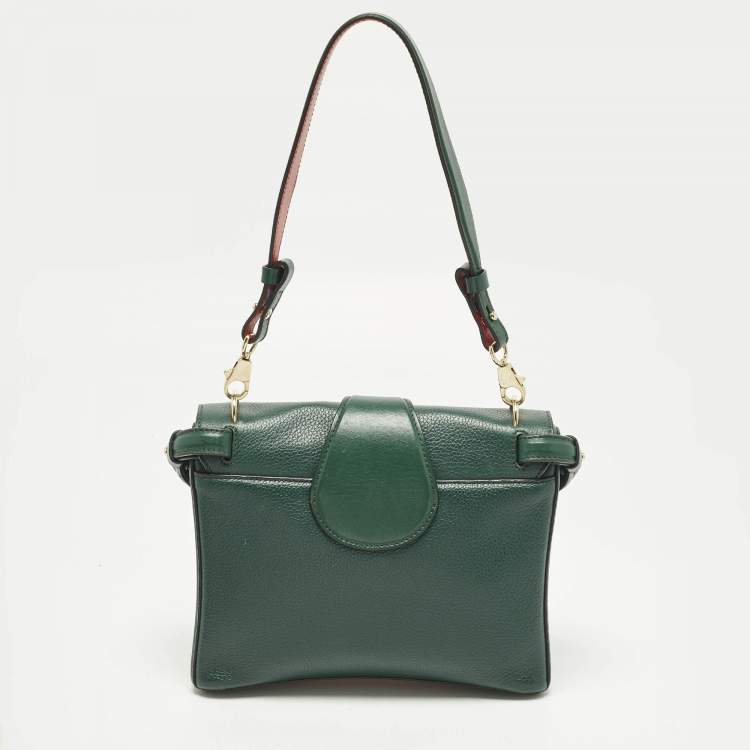 Pre Owned Christian Louboutin Rubylou Crystals Green Leather Flap Bag