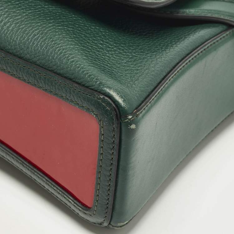 Pre Owned Christian Louboutin Rubylou Crystals Green Leather Flap Bag