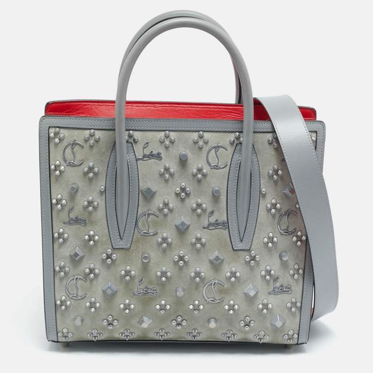مملوكة مسبقًا Christian Louboutin Paloma Spiked Medium Grey Suede and Leather Tote