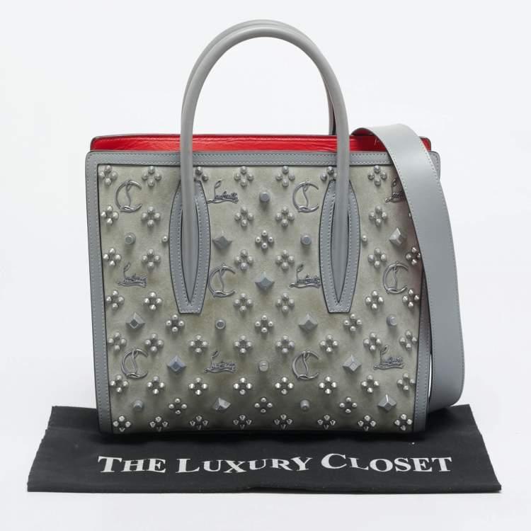 مملوكة مسبقًا Christian Louboutin Paloma Spiked Medium Grey Suede and Leather Tote