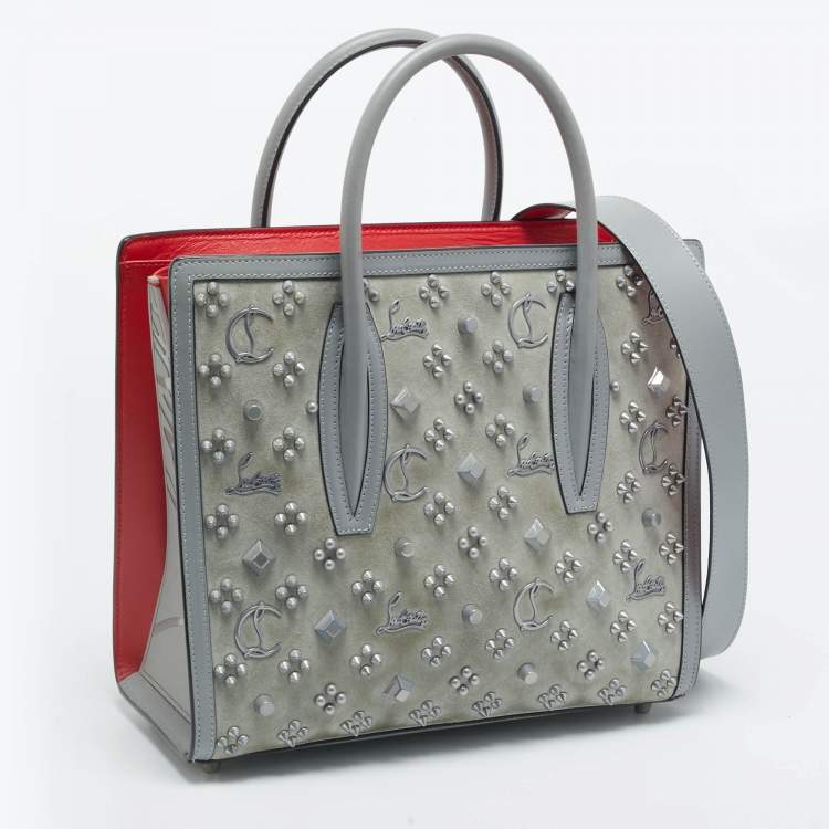 مملوكة مسبقًا Christian Louboutin Paloma Spiked Medium Grey Suede and Leather Tote