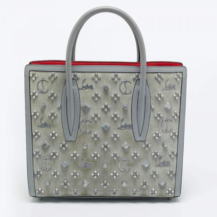 مملوكة مسبقًا Christian Louboutin Paloma Spiked Medium Grey Suede and Leather Tote