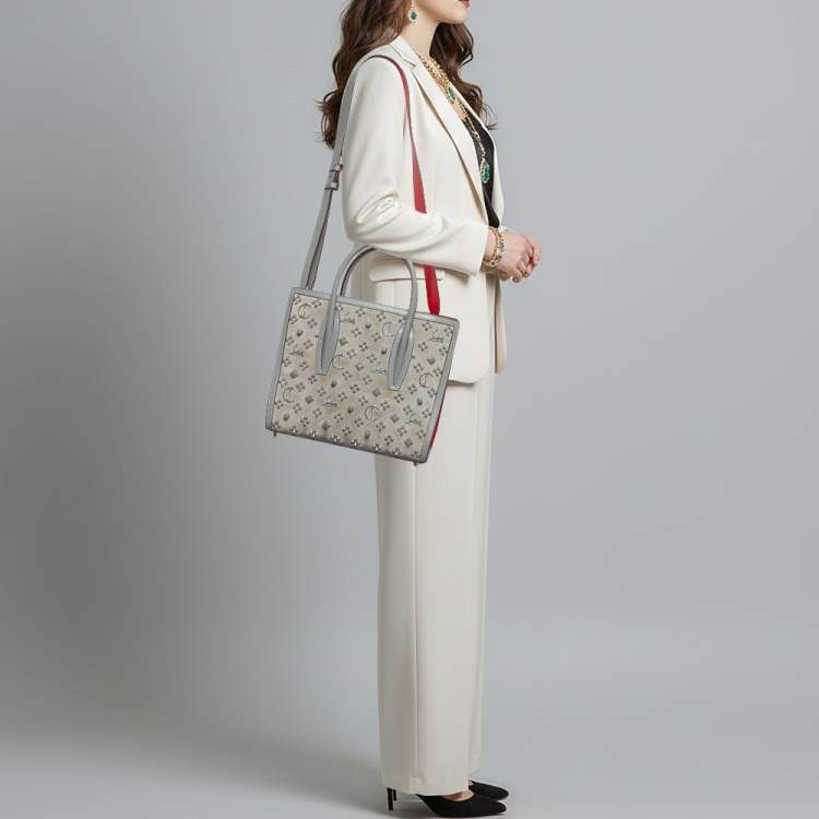 مملوكة مسبقًا Christian Louboutin Paloma Spiked Medium Grey Suede and Leather Tote
