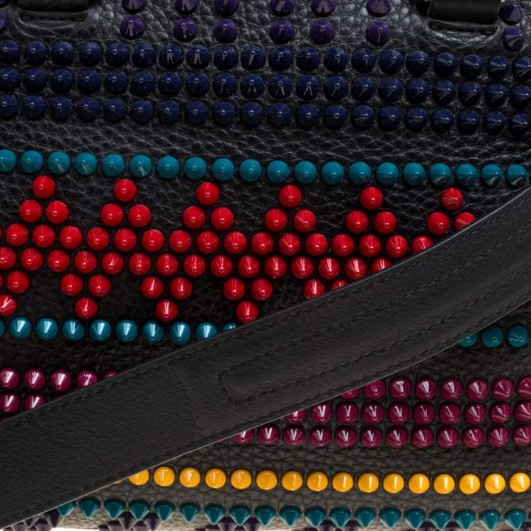 Pre Owned Christian Louboutin Black/Multicolor Leather Spike Studded Bowler Bag