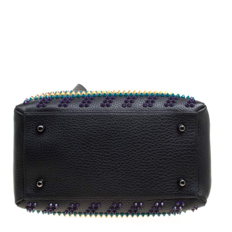 Pre Owned Christian Louboutin Black/Multicolor Leather Spike Studded Bowler Bag