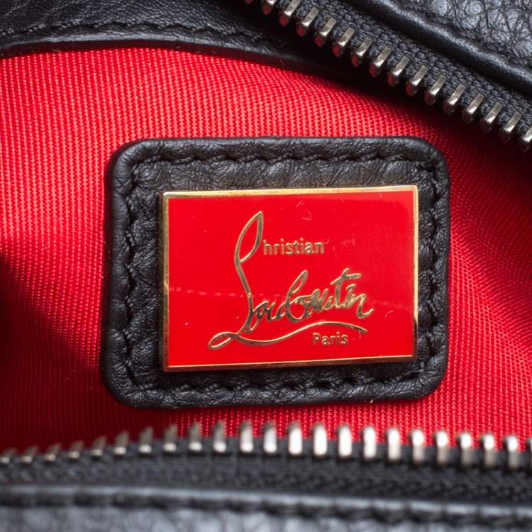 Pre Owned Christian Louboutin Black/Multicolor Leather Spike Studded Bowler Bag