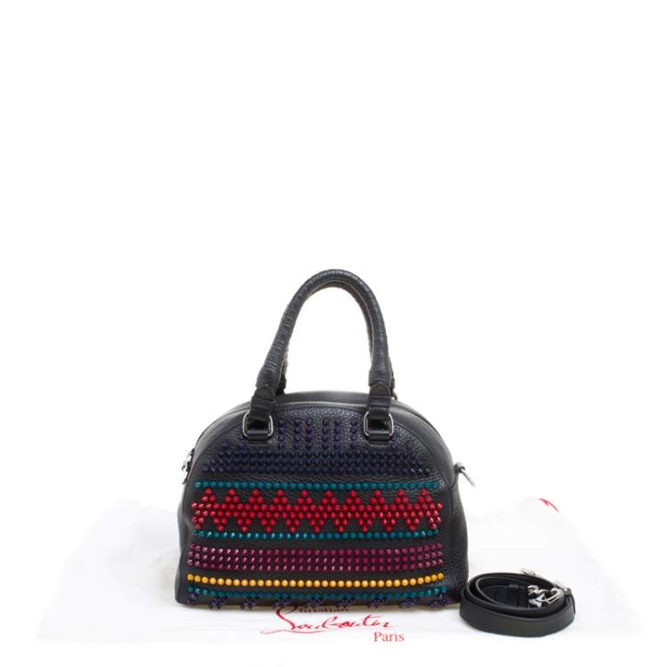 Pre Owned Christian Louboutin Black/Multicolor Leather Spike Studded Bowler Bag