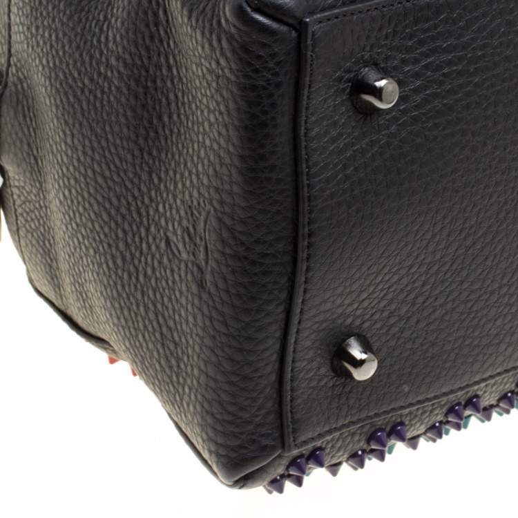 Pre Owned Christian Louboutin Black/Multicolor Leather Spike Studded Bowler Bag