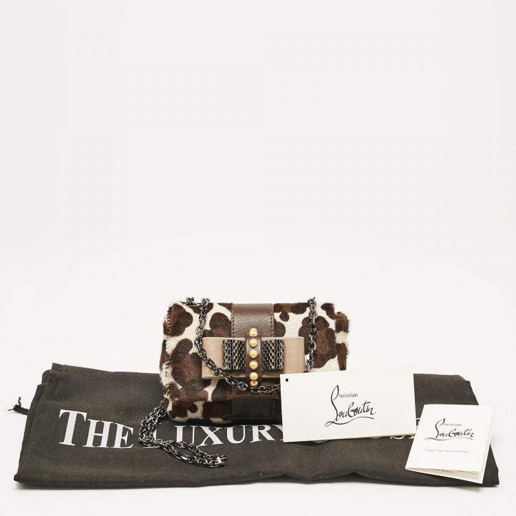 Pre Owned Christian Louboutin White Animal Print Calfhair Mini Sweet Charity Shoulder Bag