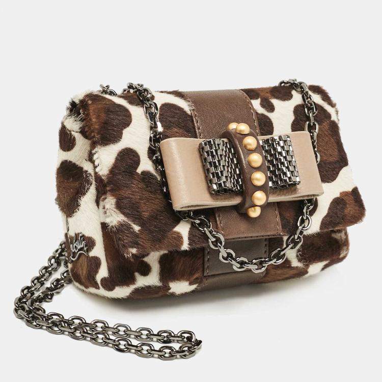 Pre Owned Christian Louboutin White Animal Print Calfhair Mini Sweet Charity Shoulder Bag