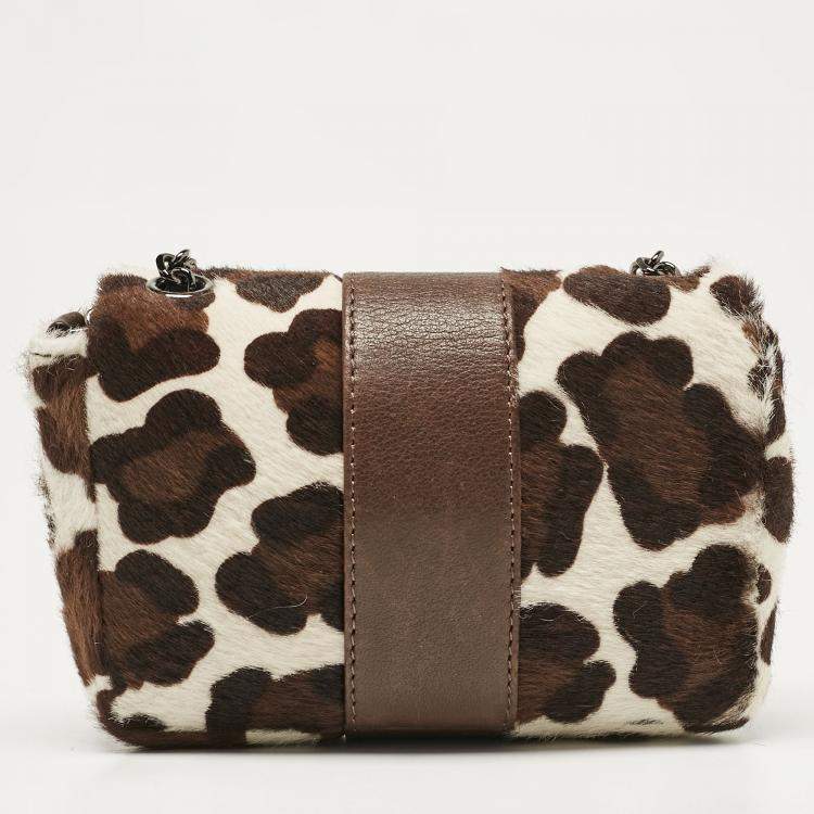 Pre Owned Christian Louboutin White Animal Print Calfhair Mini Sweet Charity Shoulder Bag