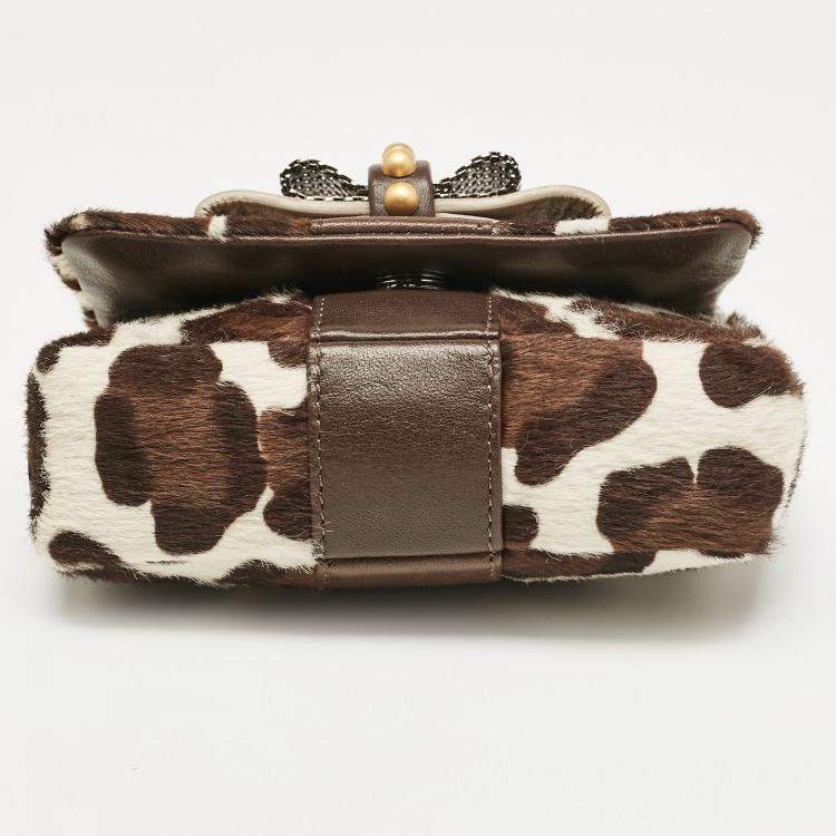 Pre Owned Christian Louboutin White Animal Print Calfhair Mini Sweet Charity Shoulder Bag