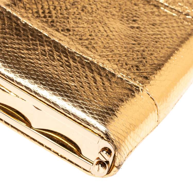 Pre Owned Christian Louboutin Gold Python Charity Chain Clutch