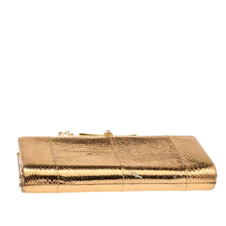 Pre Owned Christian Louboutin Gold Python Charity Chain Clutch
