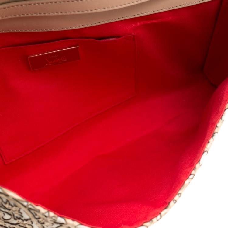Pre Owned Christian Louboutin Beige Evita Pampas Clutch Bag