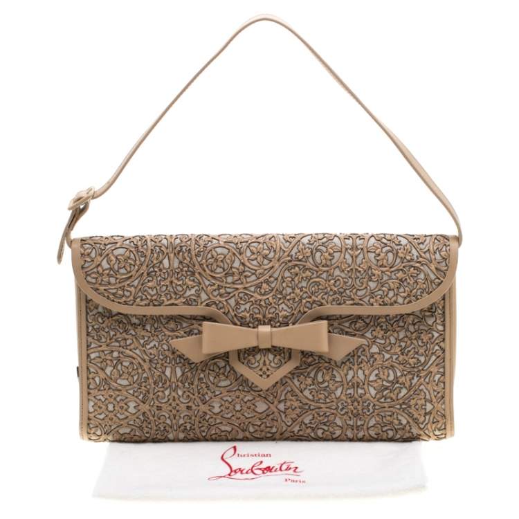 Pre Owned Christian Louboutin Beige Evita Pampas Clutch Bag