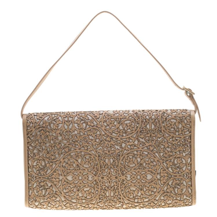 Pre Owned Christian Louboutin Beige Evita Pampas Clutch Bag